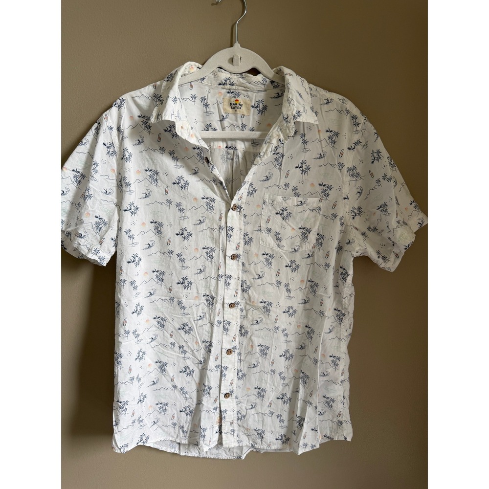 Marine Layer Men's Short Sleeve Button-Up Shirt with Tropical Print Medium/Large